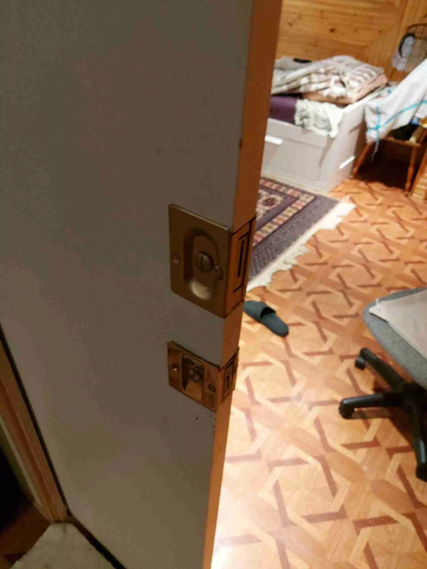 Pocket door lock installed